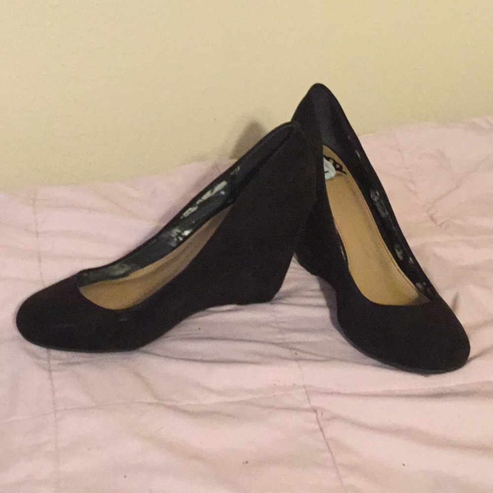 Black suede wedges